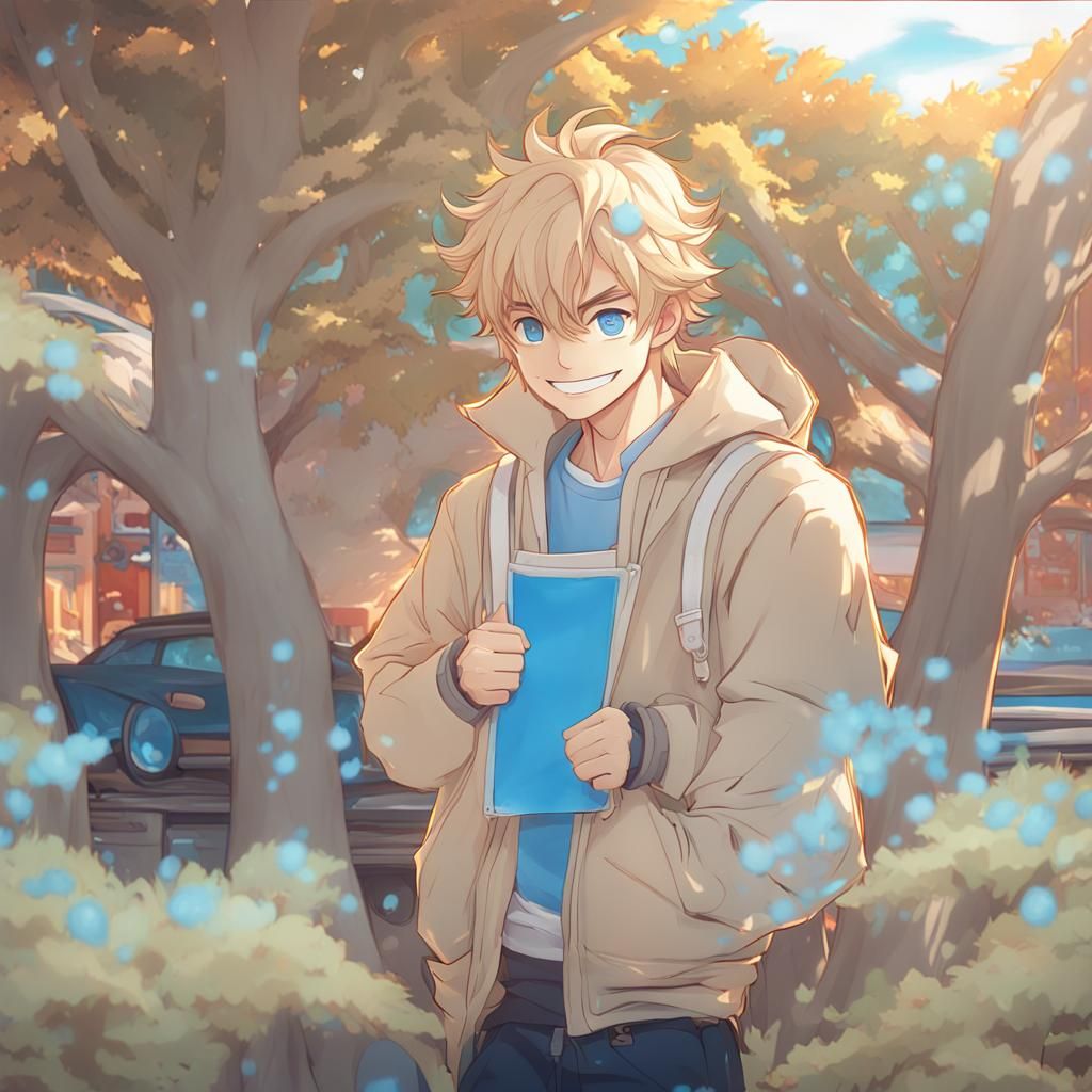 Anime Guy with Blond Hair in Soft Pastel Colors