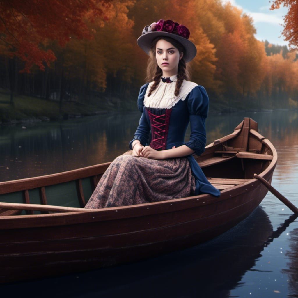 Victorian Girl in Rowboat: Ethereal Fantasy Art