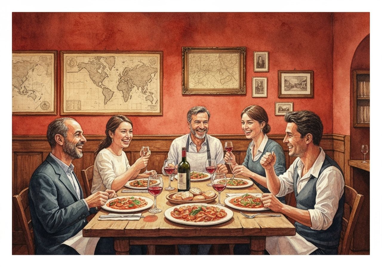 Italian Restaurant Scene in Watercolor Style