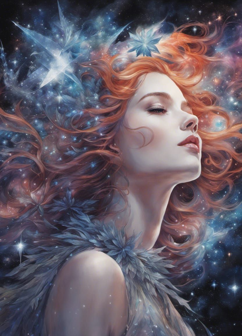 Celestial Woman Portrait in Fractal Art Style