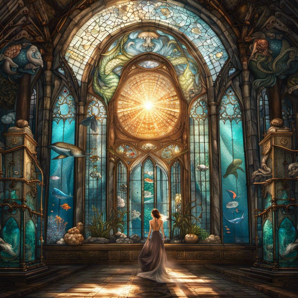 Stained Glass Cathedral Illuminates Japanese Mermaid Aquariu...