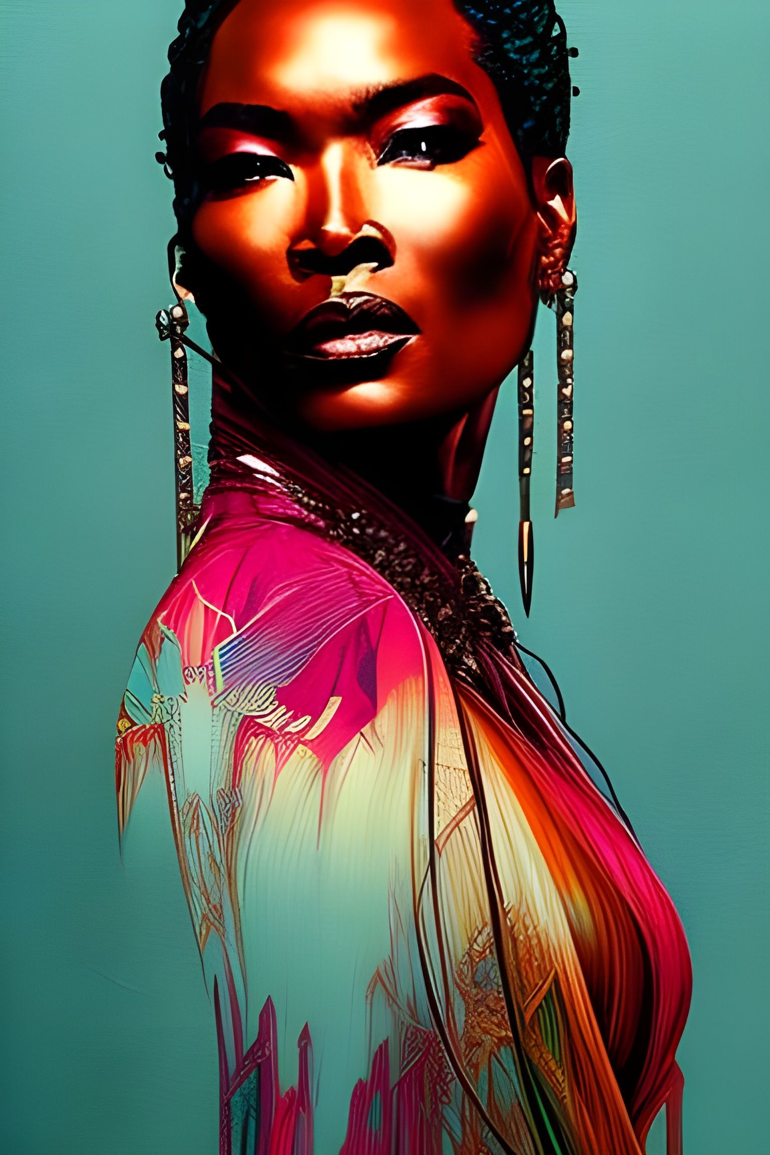 Angela Bassett Portrait in Synthwave Style
