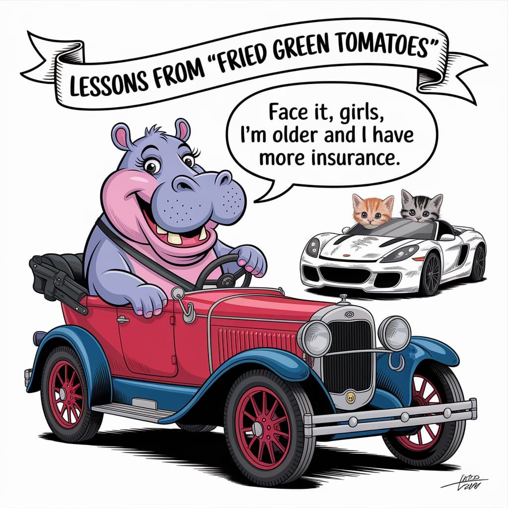 Hippo's Lesson from 'Fried Green Tomatoes' in Caricature