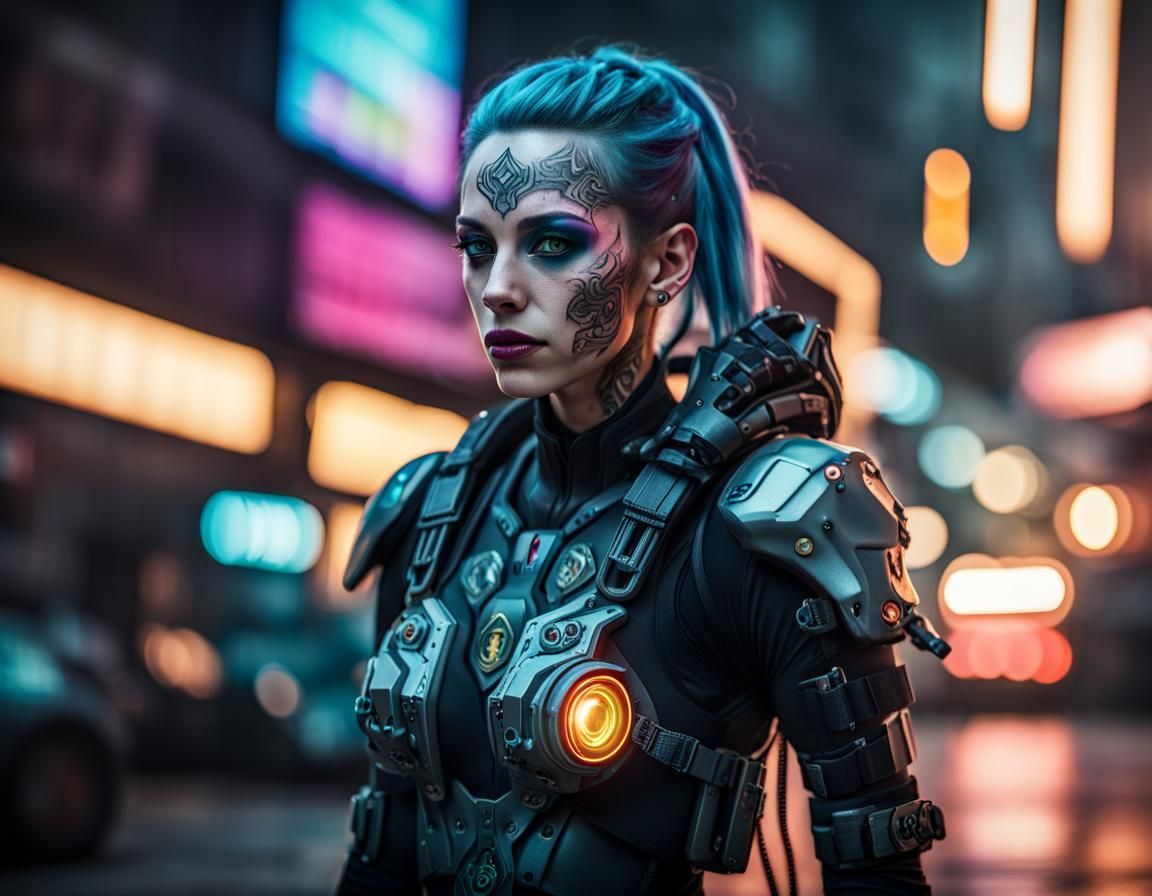 Cyberpunk Elf Portrait in Exoskeleton Suit