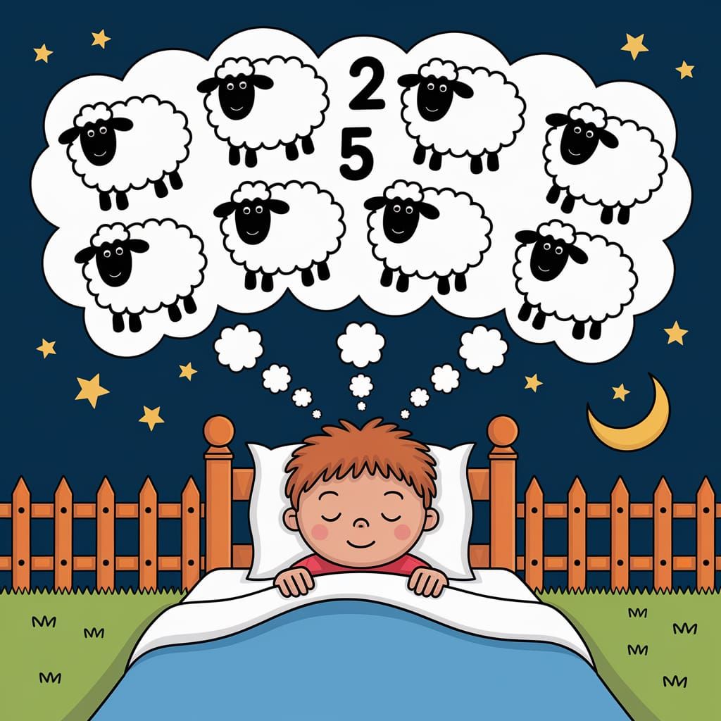 Boy Counting Sheep to Sleep
