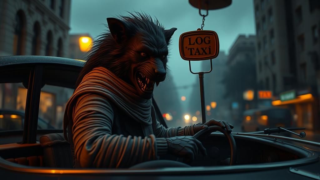 Werewolf and Mummy Taxi Ride in Rainy City