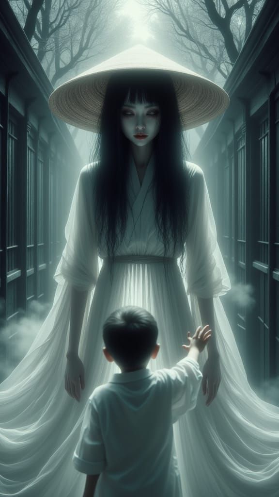 Hyperrealistic Hachishaku-sama Reaching for Child