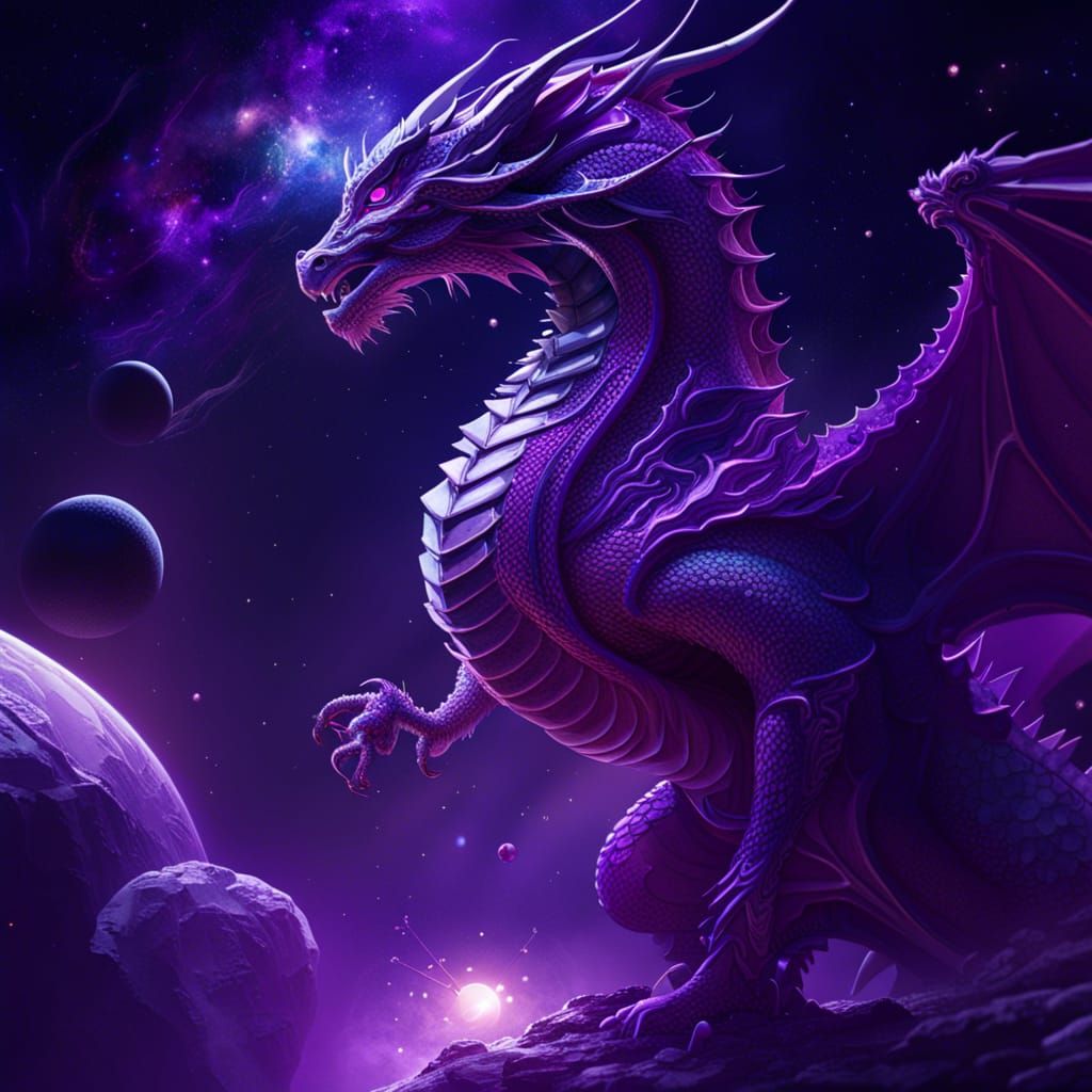 Purple Dragon Soaring Through Space: 8K Concept Art