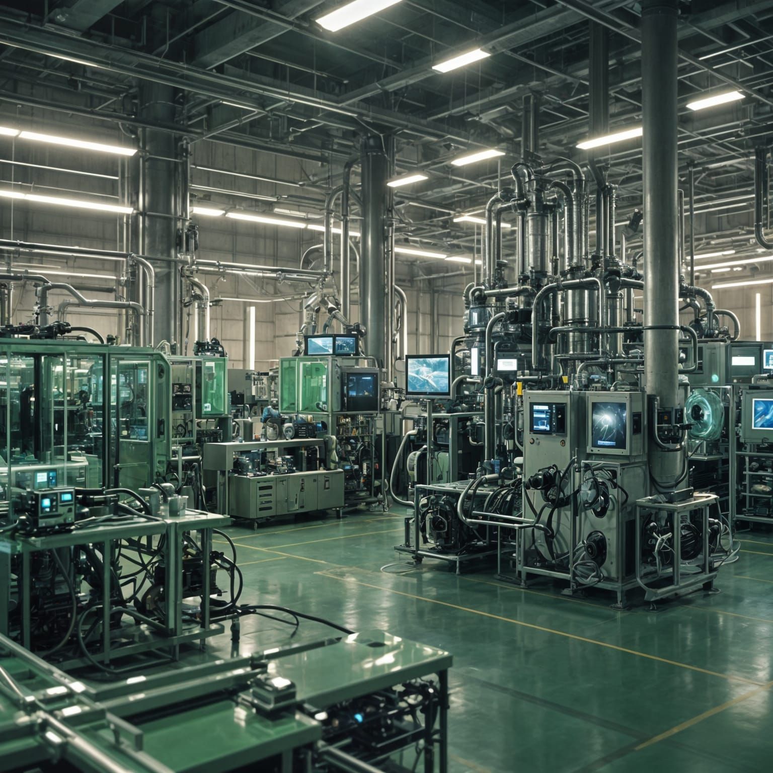 Futuristic Industrial Green Design: Cinematic Film Still