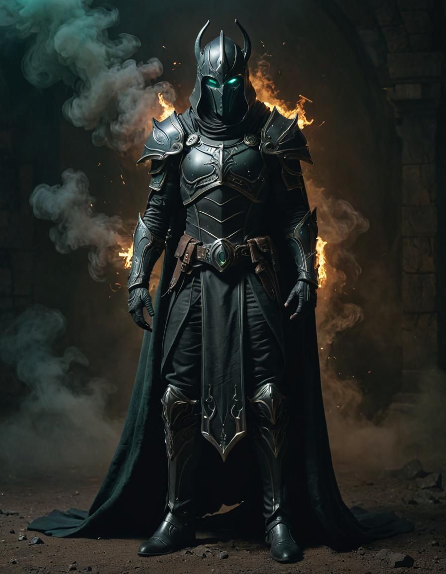 Menacing Drow Cleric in Black Armor