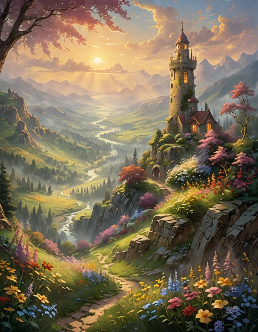 Ethereal Fantasy Tower in Flowery Valley
