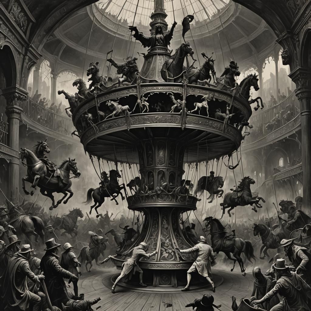 Horrific Merry-Go-Round in Gothic Horror Style