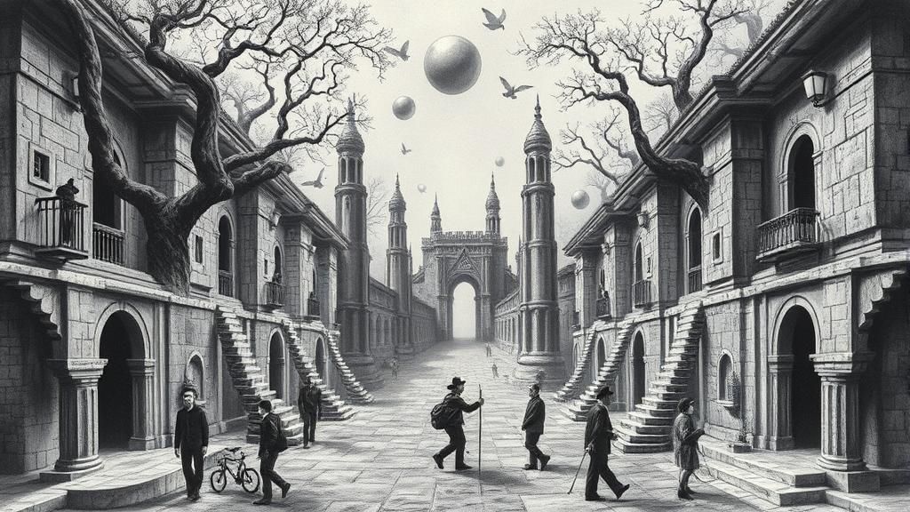 Fantasy Escher Portrait in Hyperdetailed Charcoal Style