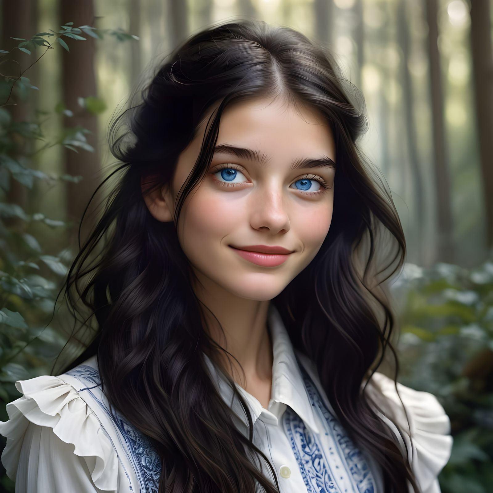 Surreal Shy Teenage Girl Captured in Ethereal Forest Setting