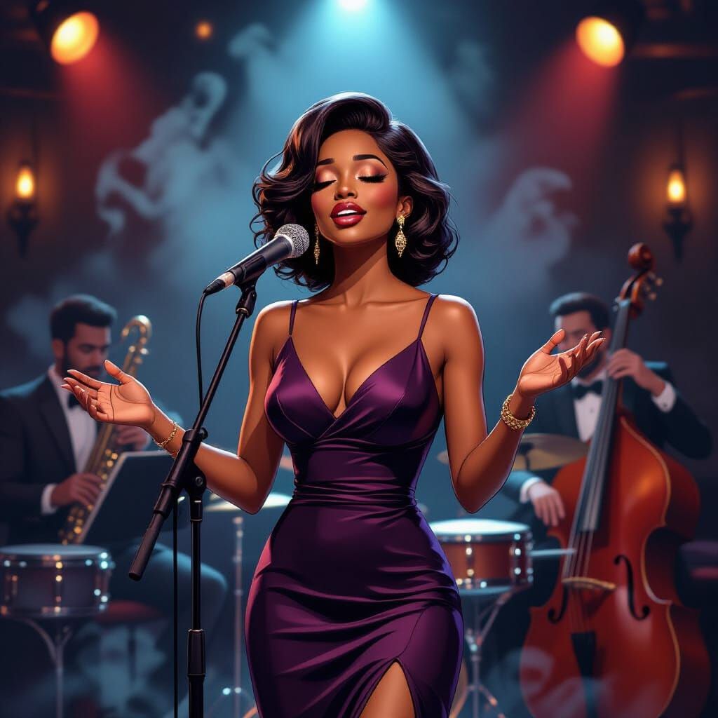 African Woman Singing in a Smoky Jazz Club