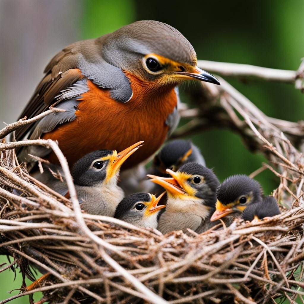 Robin Feeding Chicks in Nest Photograph