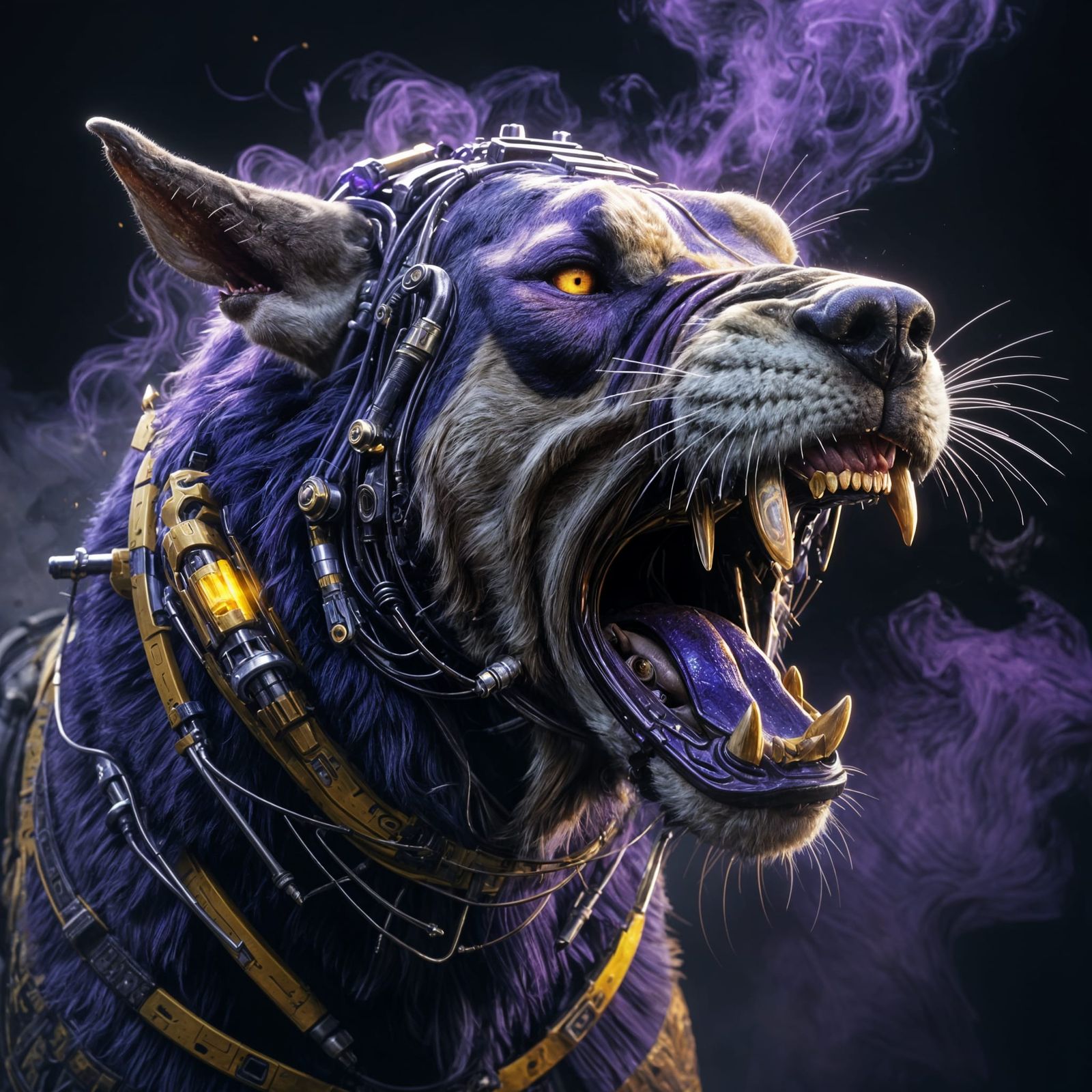 Cybernetic Boerboel Yawns: Dark Fantasy Concept Art