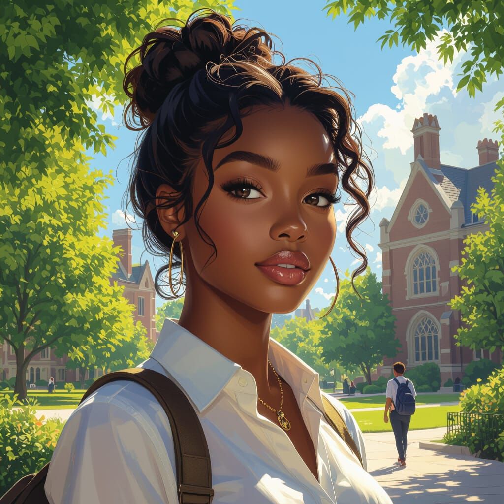 Black College Student on Sunny Ivy League Campus