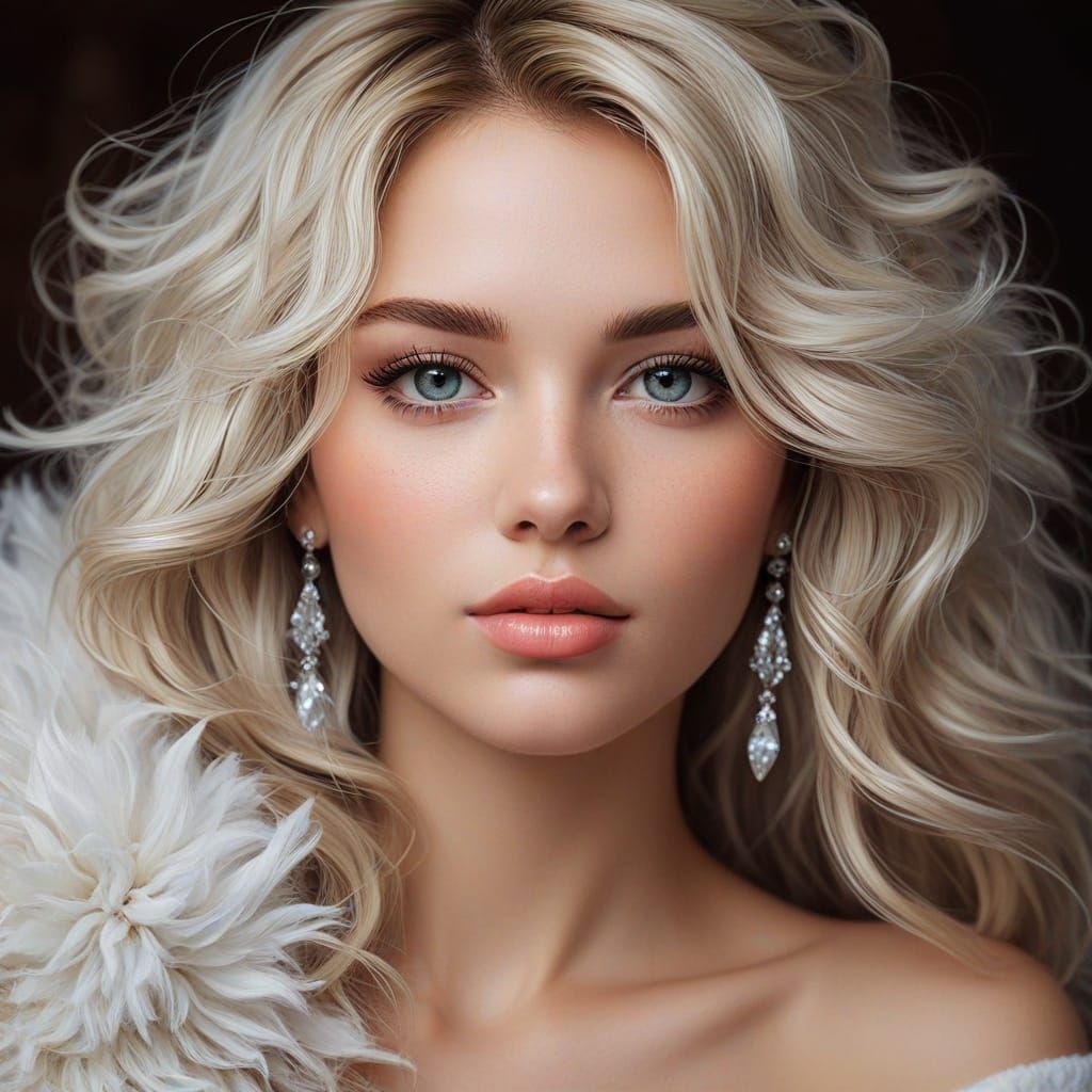 Fluffy Woman in Diamond Painting Style