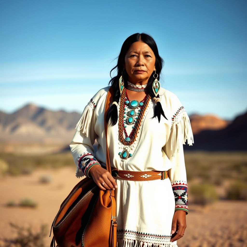 Navajo Woman in Traditional Beaded Dress