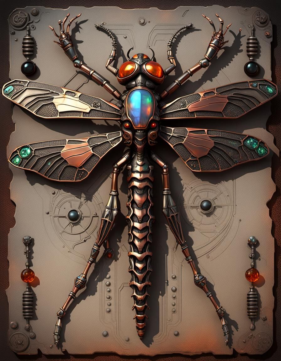 Futuristic Alien Dragonfly on Skull, Sci-Fi Art