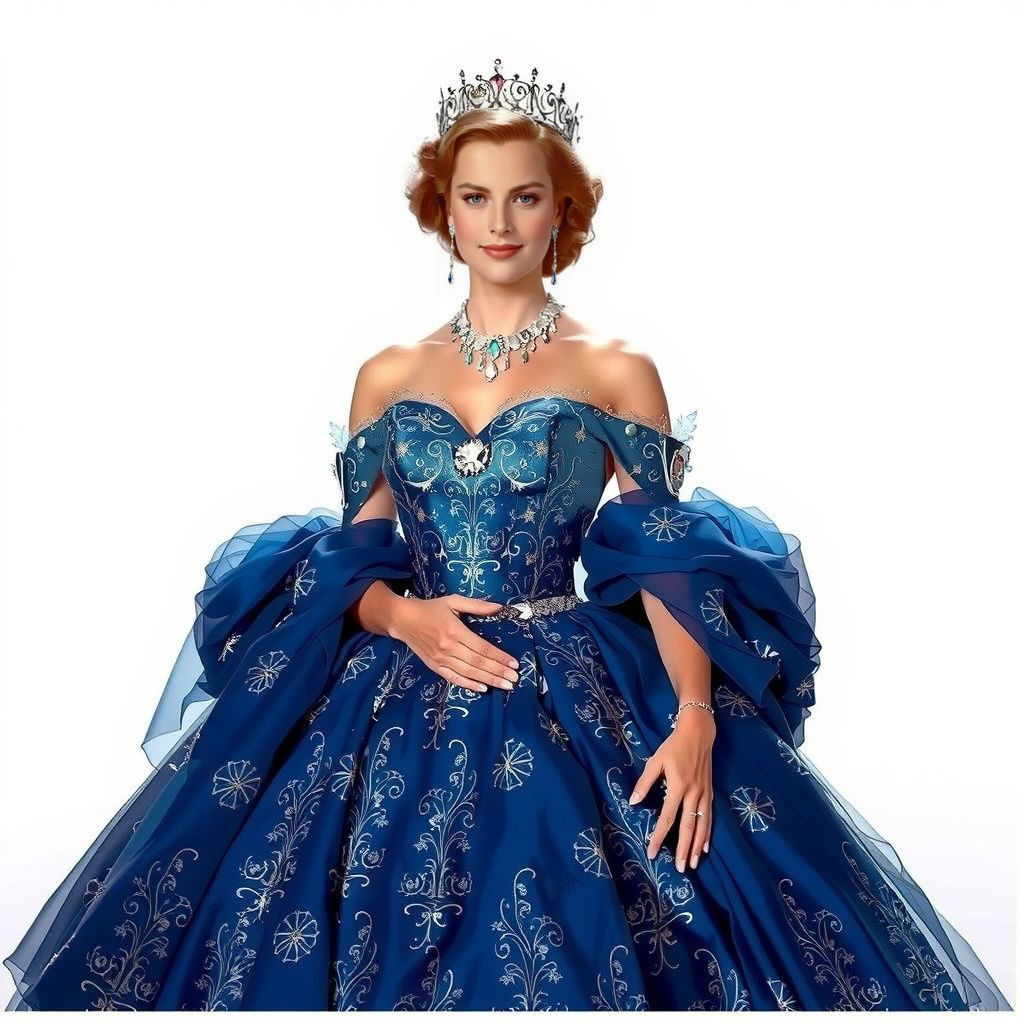 Princess in Regal Blue Gown with Tiara