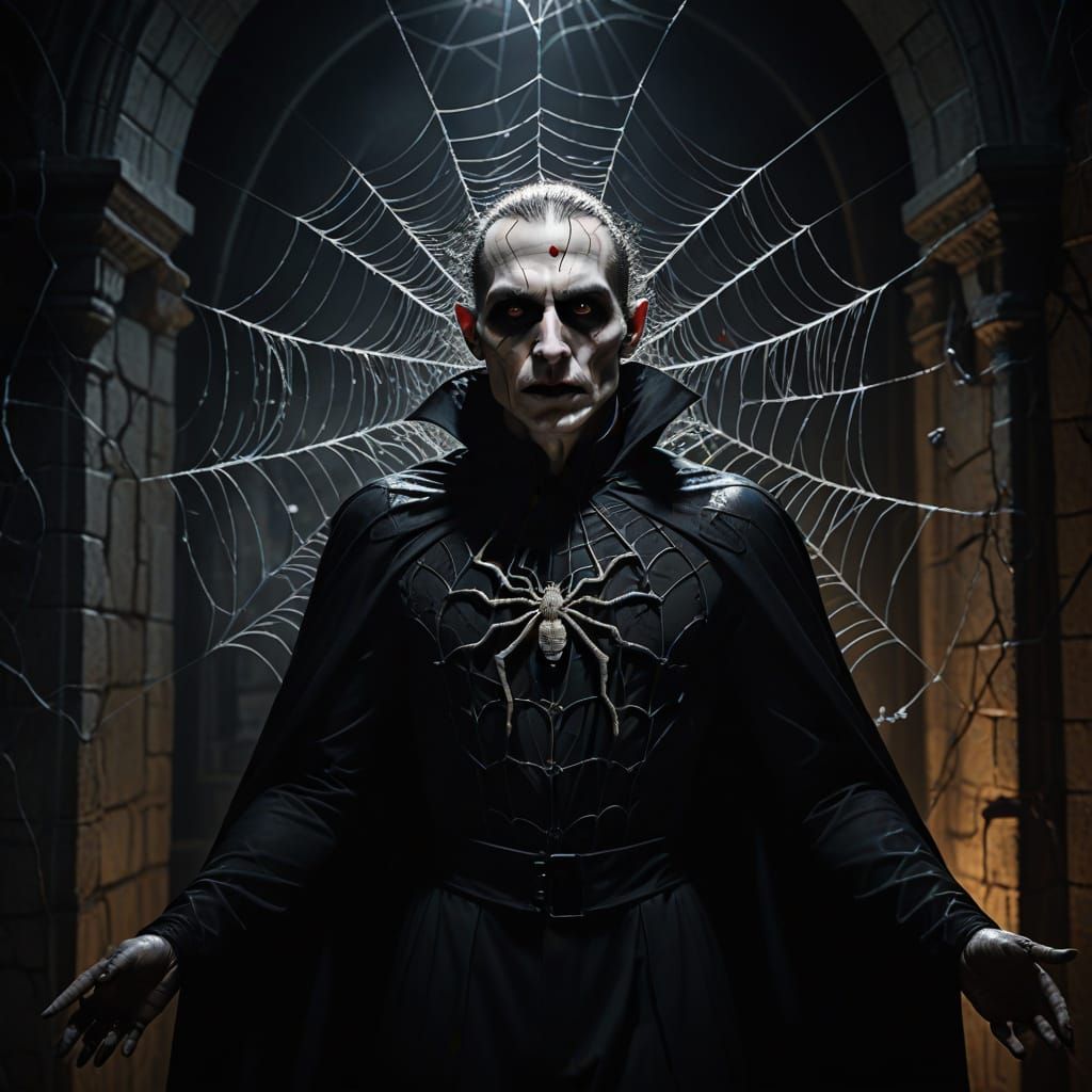 Surreal Spiderweb Vampire in Gothic Castle