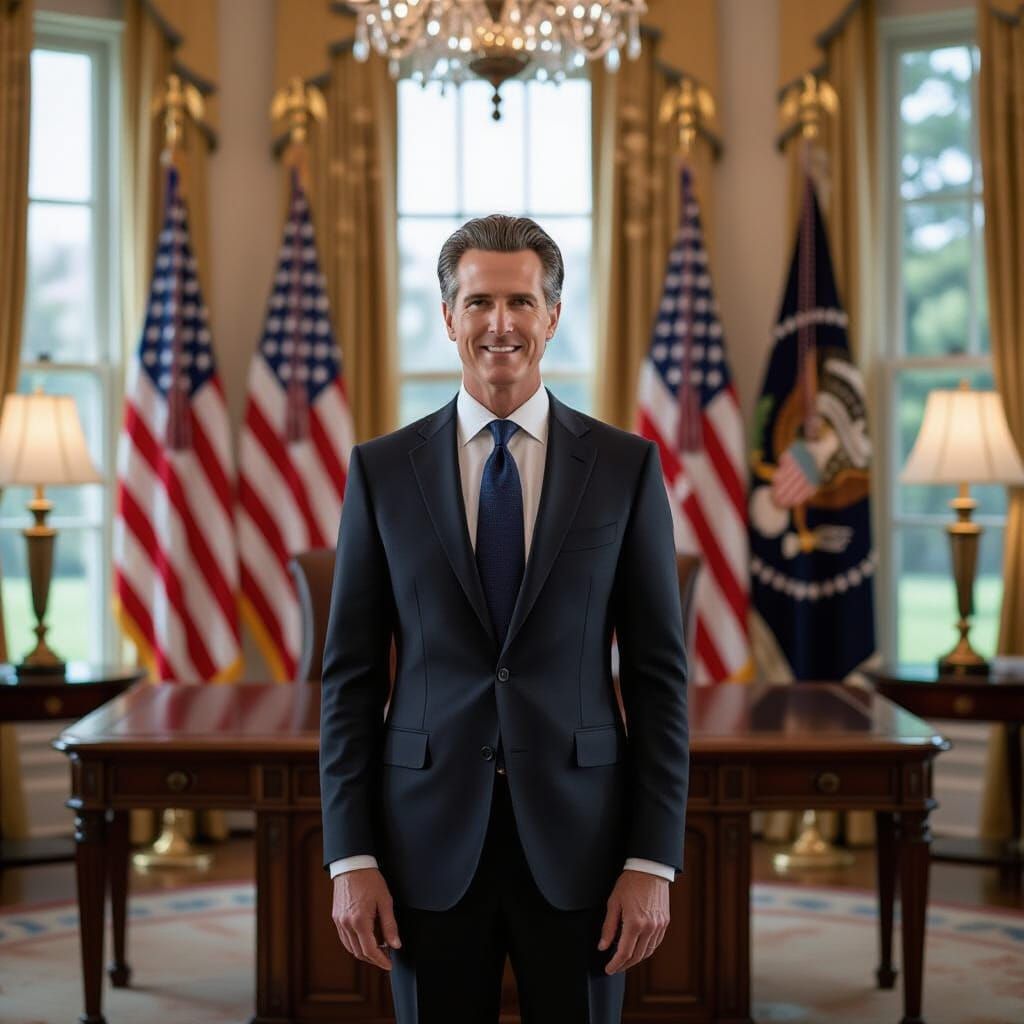 Gavin Newsom in Presidential Office, Realistic Style