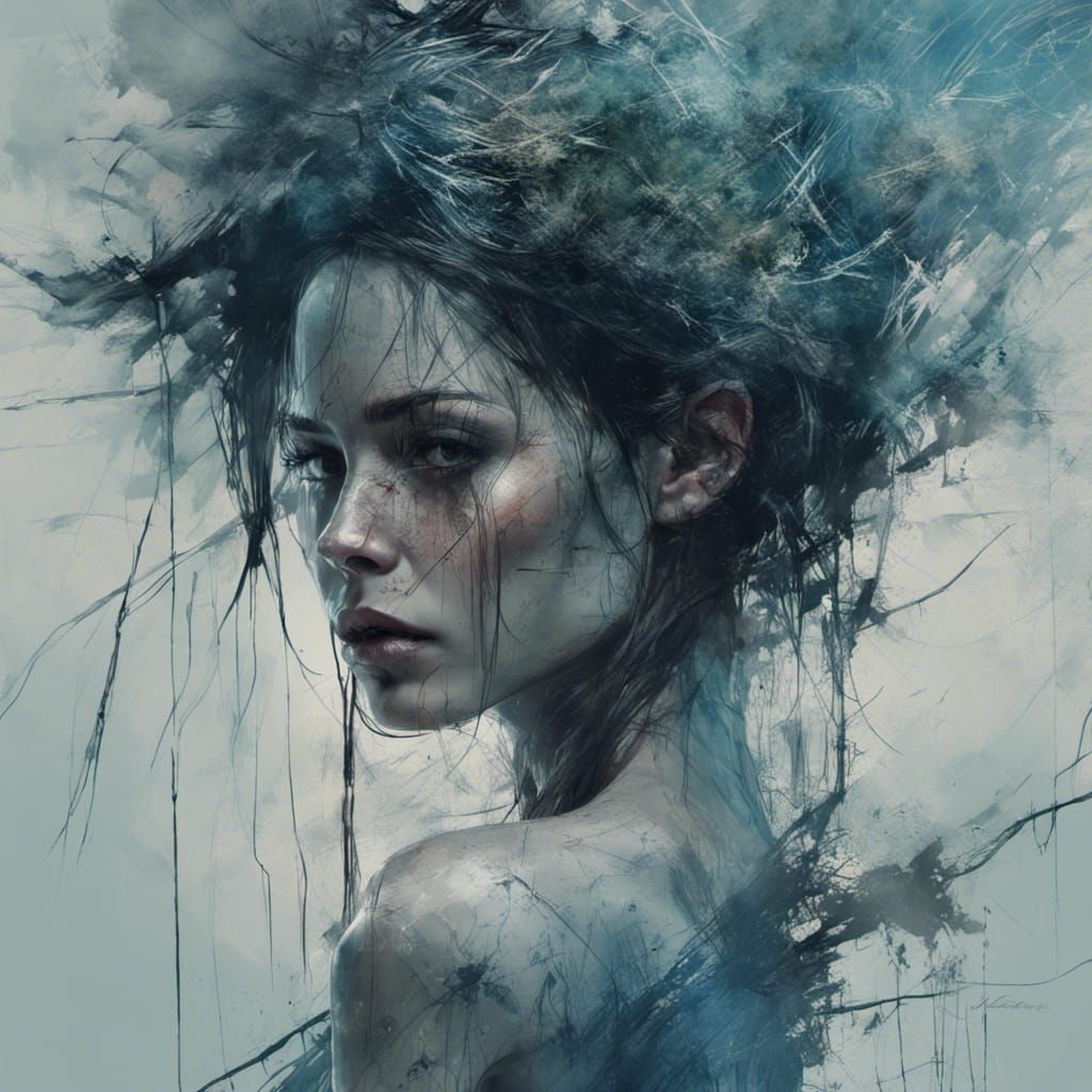 Girl with Cracked Porcelain Skin and Root Veins