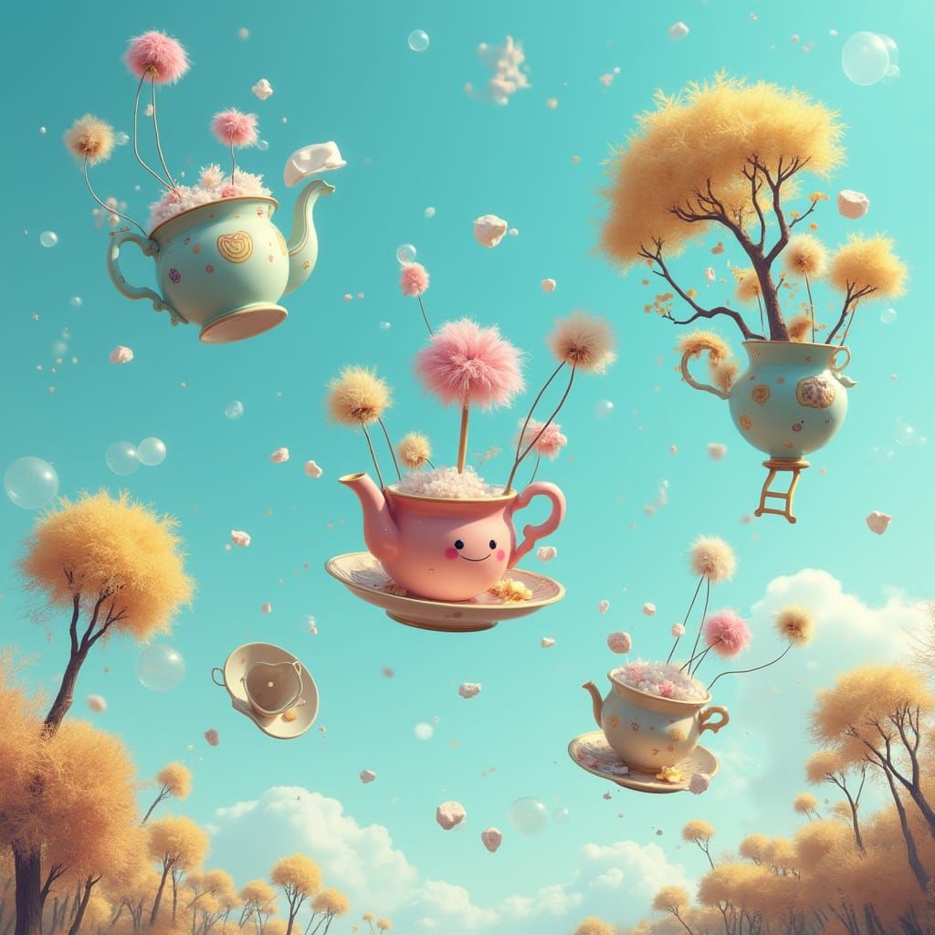 Levitating Furniture in Surreal Digital Art Style