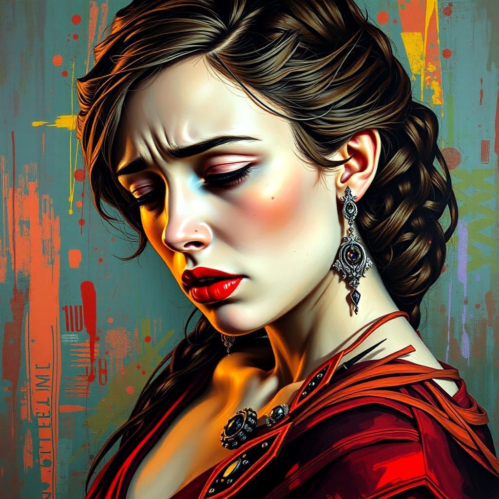 Dramatic Oil Painting of a Figure with Colorful Background