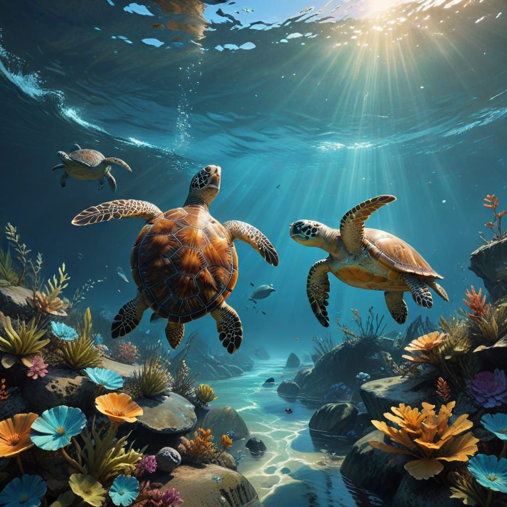 Majestic Sea Turtles in Oceanic Splendor