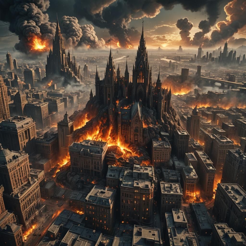 Fiery Cityscape in Dramatic Digital Painting