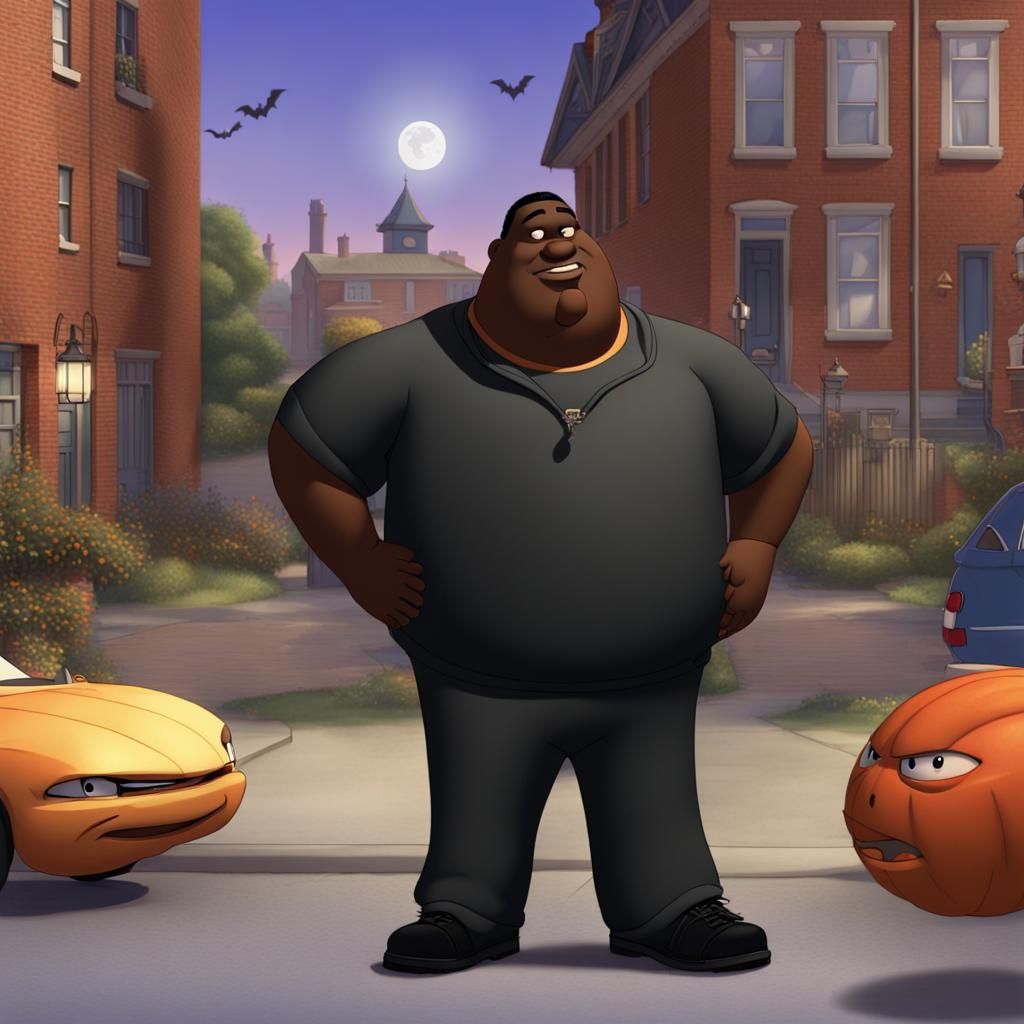 Big Black Man in Tracksuit on Halloween: Pixar-style 3D Art