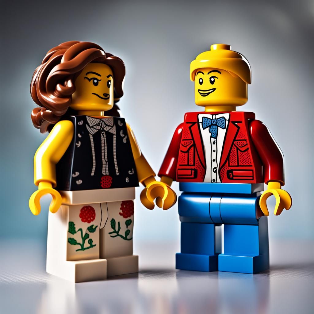 Lego Couple in Love: Hyperrealistic Splash Art