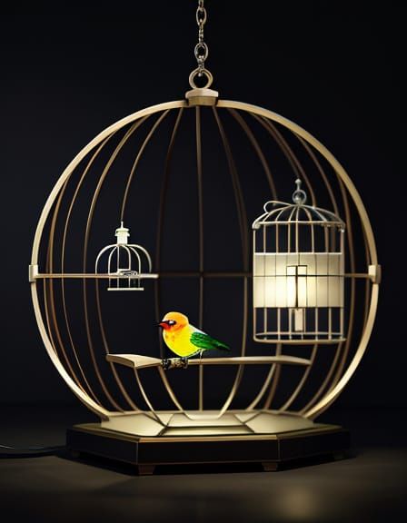 Bauhaus Birdcage Concept Art in Cartoon Style