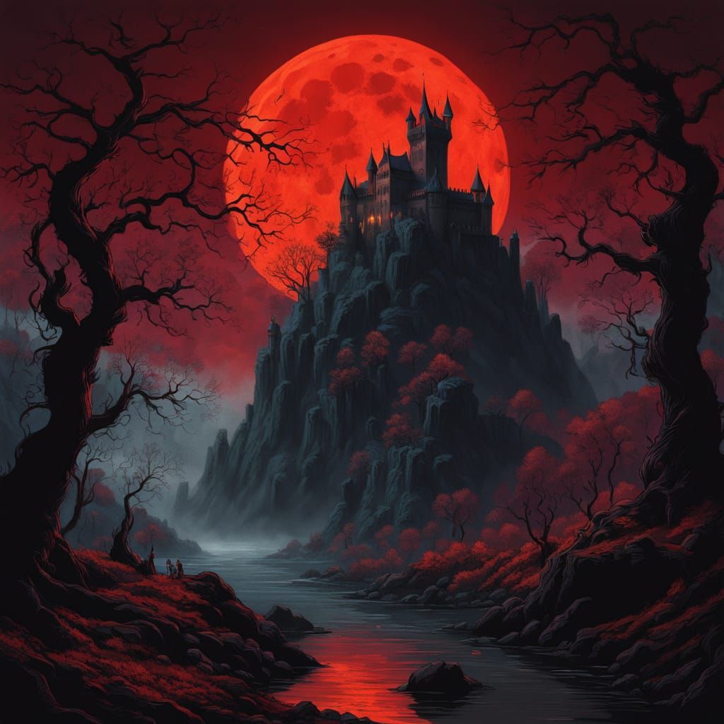 Dark Fantasy Landscape: Mystic Cliff, Dracula's Castle, and ...
