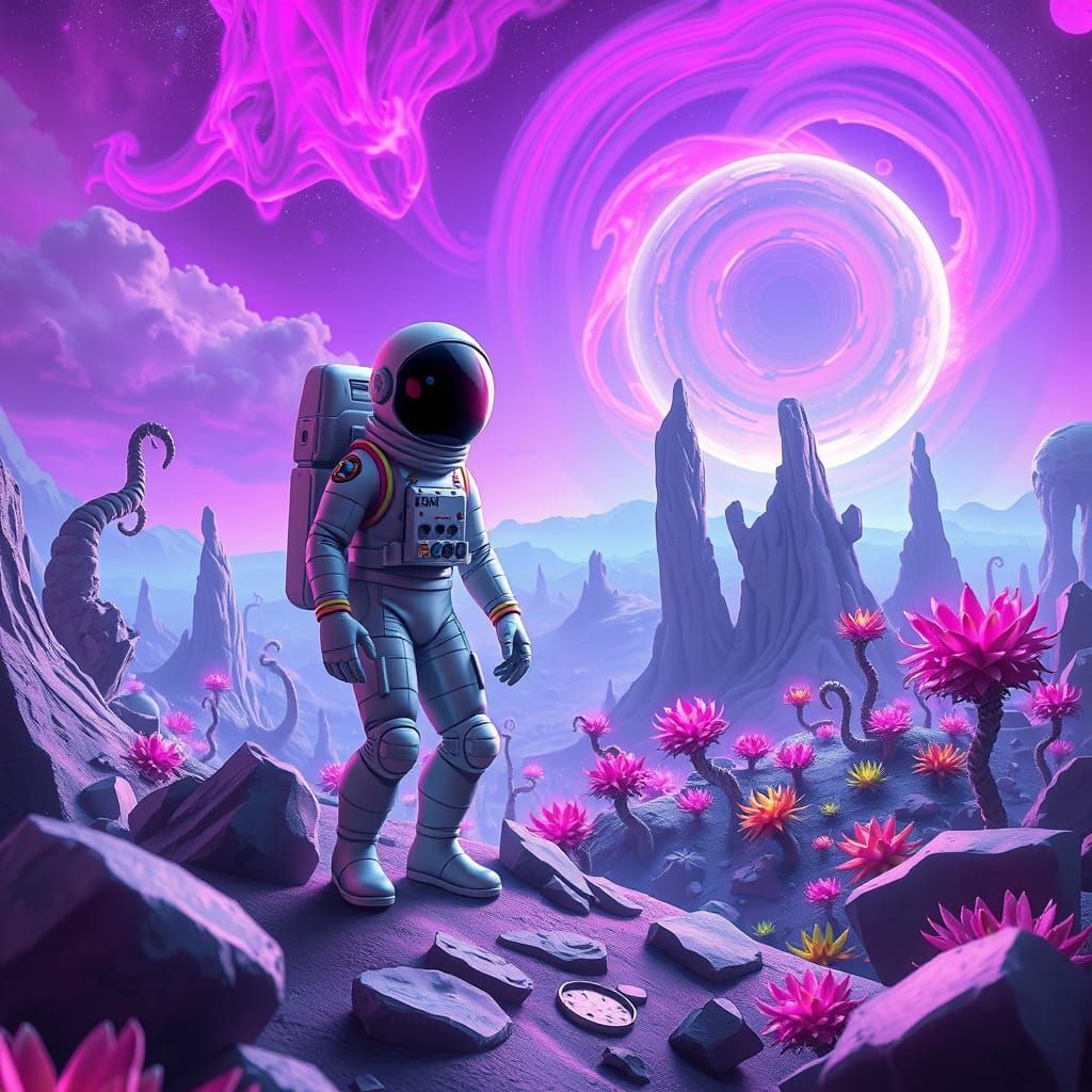 Astronaut Explores Alien Planet in 3D Animation
