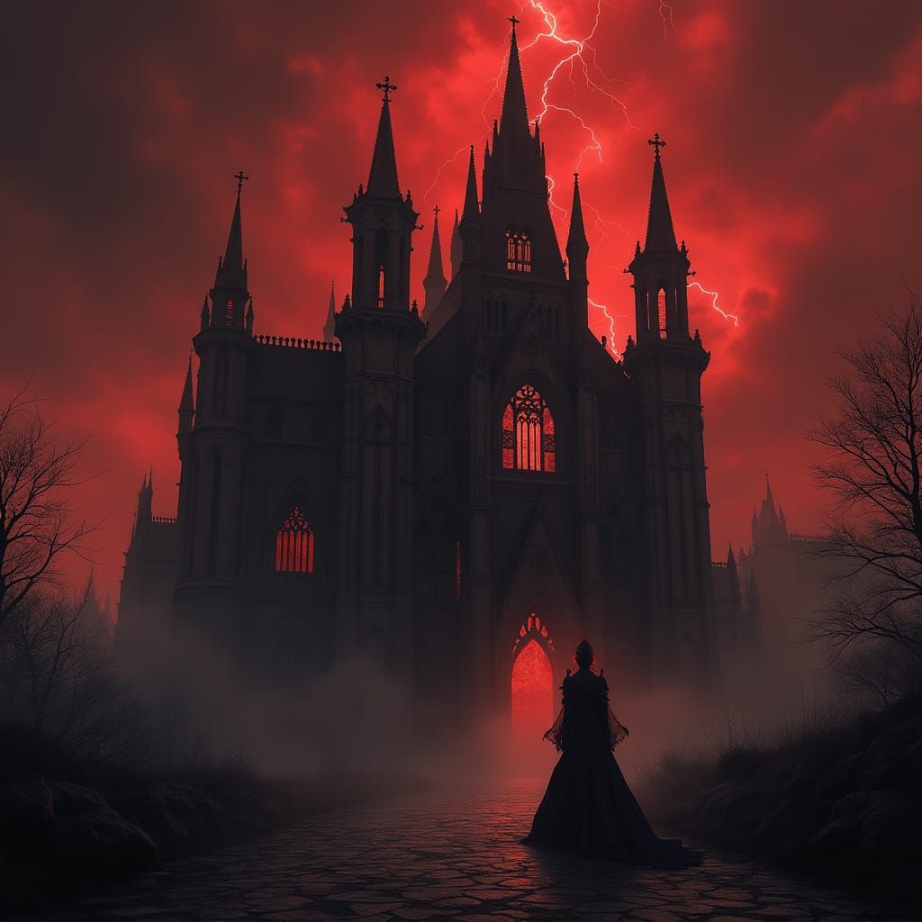 Gothic Cathedral Silhouette in Dark Fantasy Style