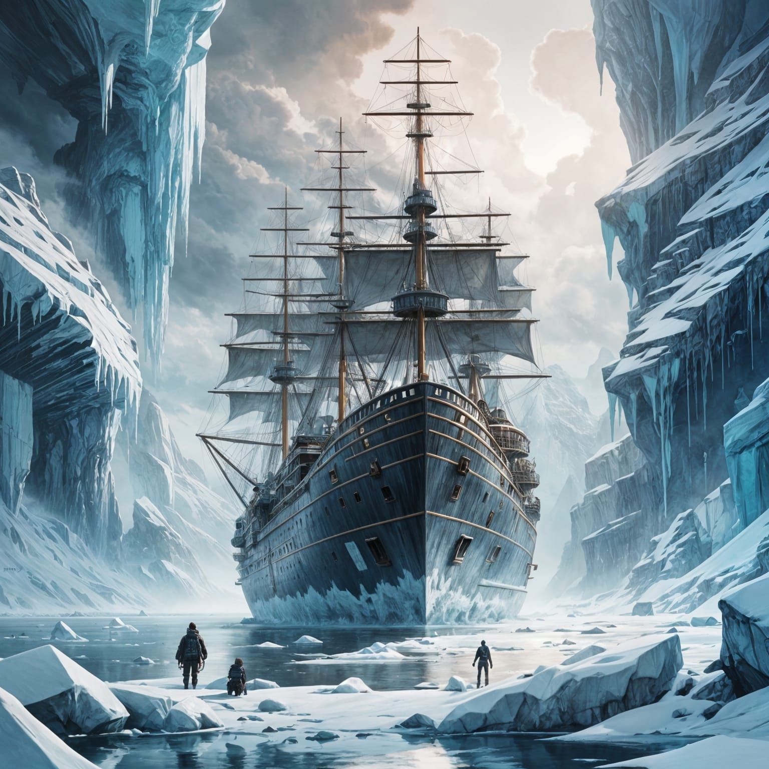 Majestic Ghost Ship Sails Across Frozen Arctic Waters in Hyp...