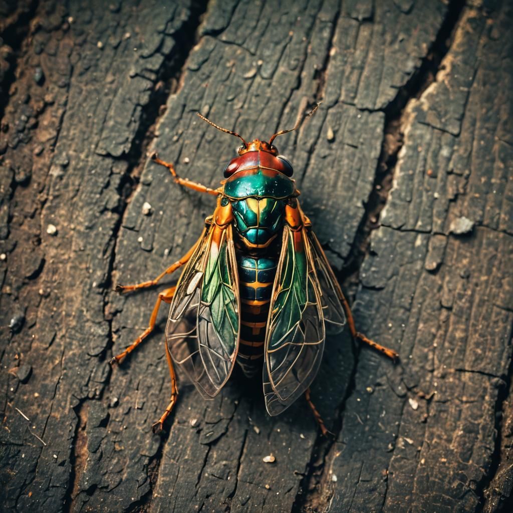Dramatic Macro Shot of a Colorful Cicada