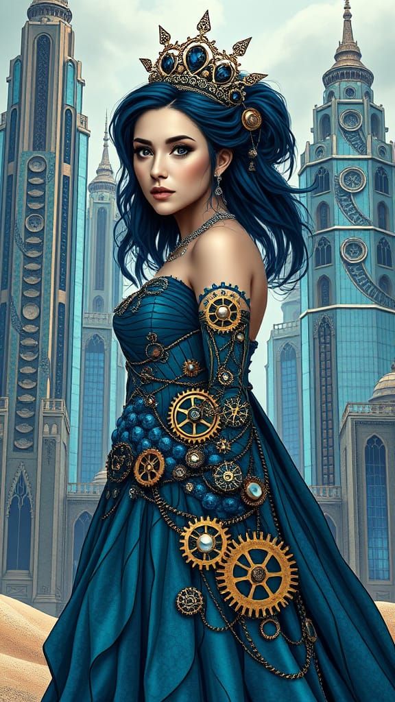 Princess of Teslapunk Kingdom in Elegant Gears and Wires Gow...