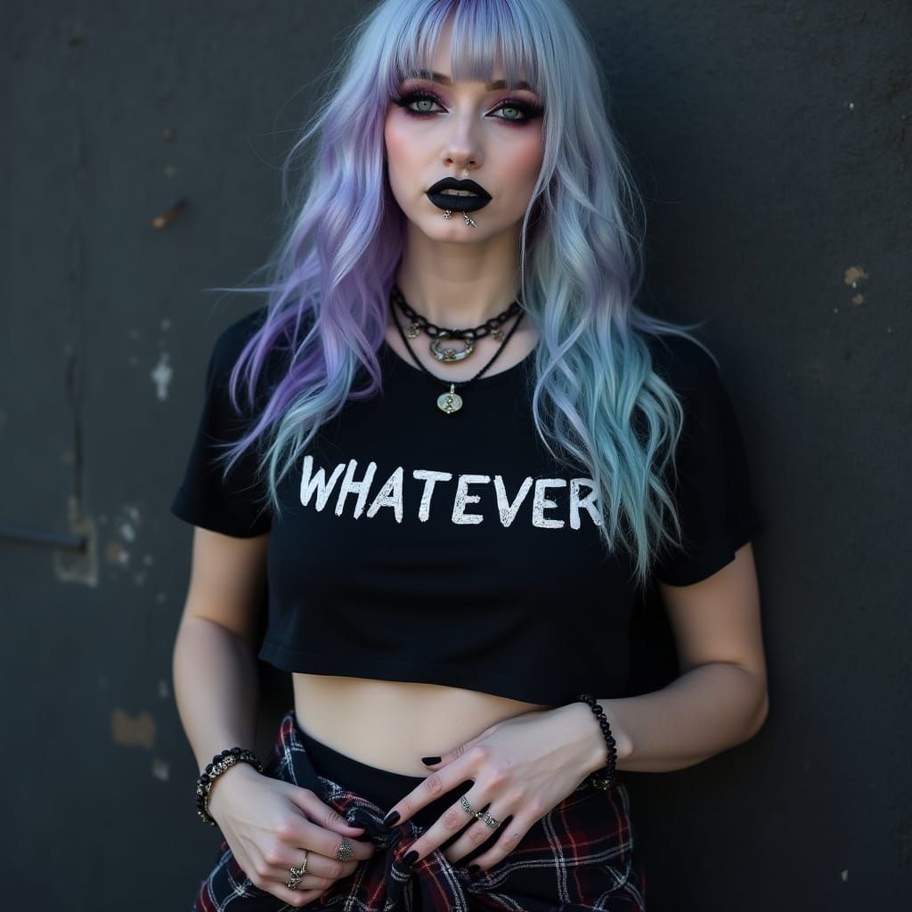 Gothic Woman with Blue Hair and Piercings