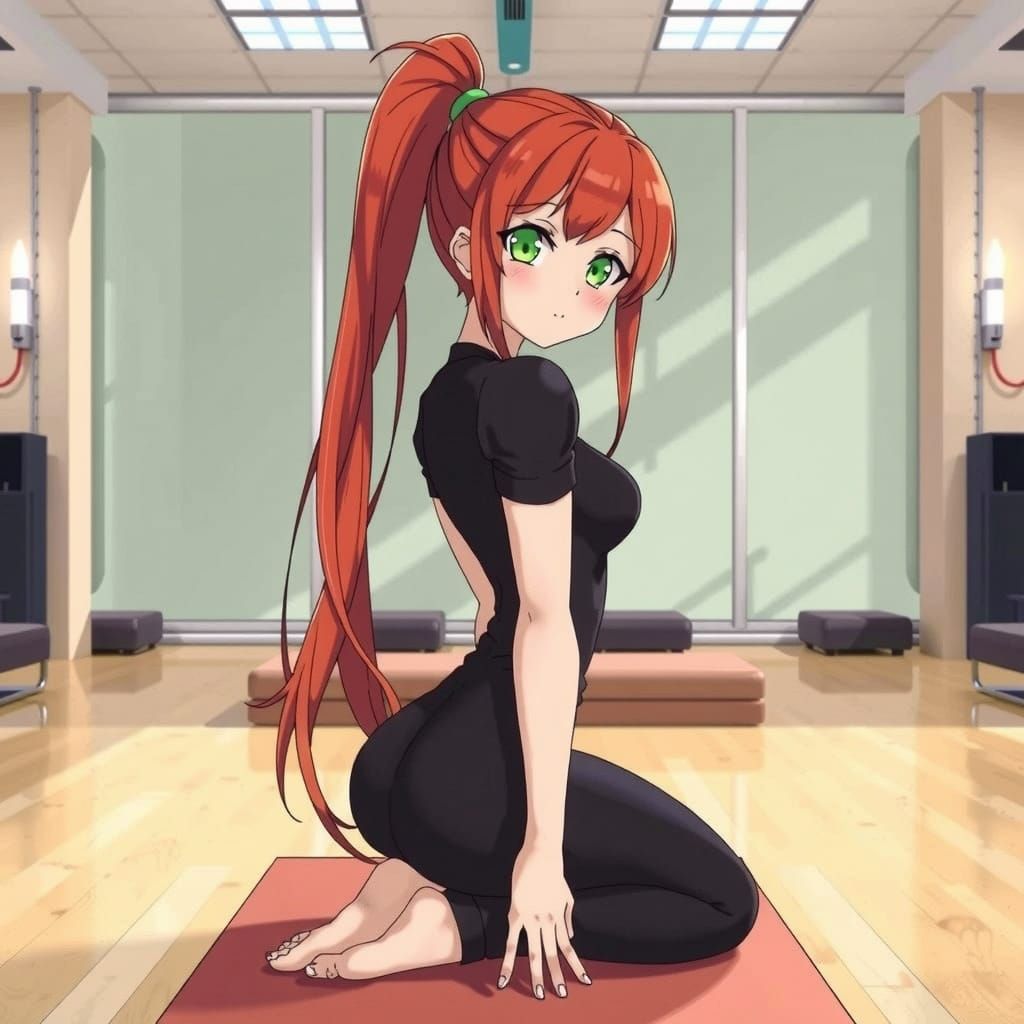 Kawaii Female Yoga Instructor in Perfect Posture