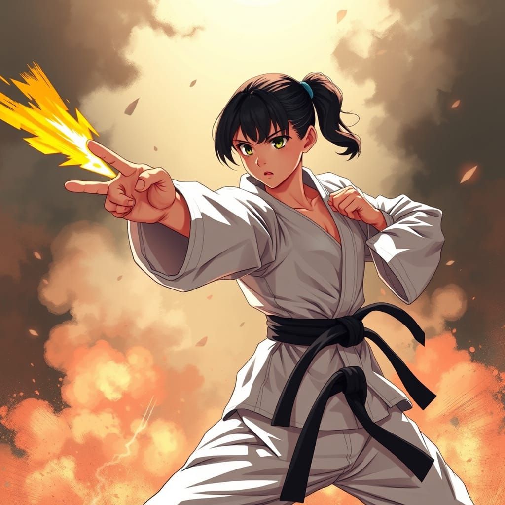 Anime Girl Karate Kick in Dynamic Action Style