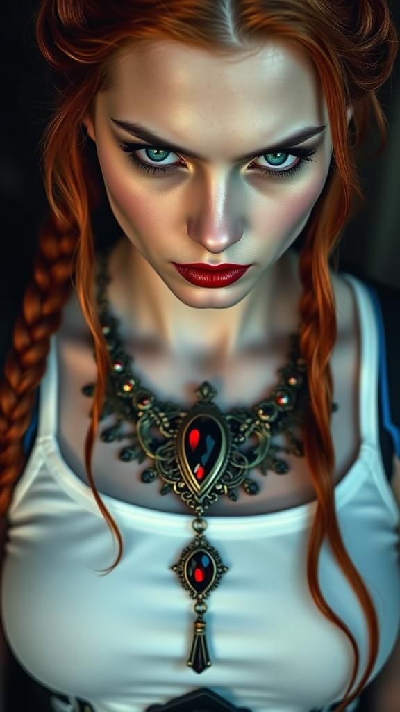Vampire Woman with Ruby Lips in Gothic Style