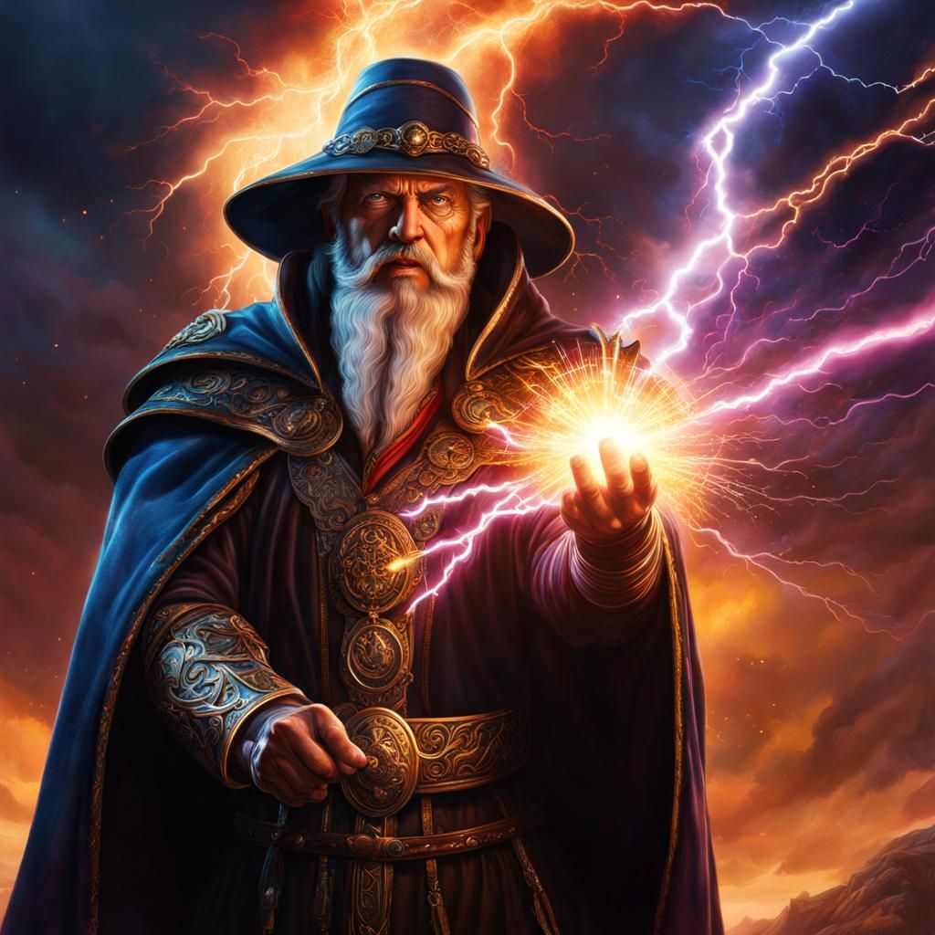 Epic Lightning Sorcerer Digital Painting
