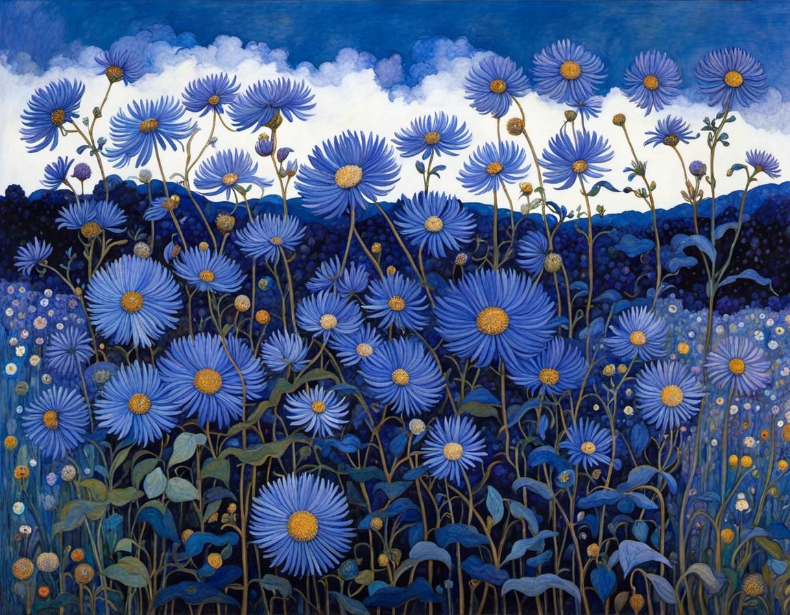 Vibrant Blue Asters Dance in Whispers of Wind