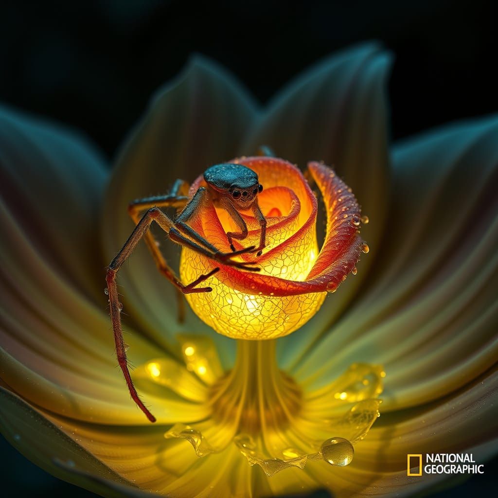 Spider Artisan Weaves Glowing Silk Sculpture in Giant Flower