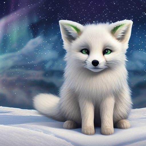 Adorable Snow Fox Under Aurora Borealis